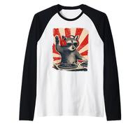 Mapache DJ House Music Retro Animal Lover Camiseta Manga Raglan