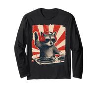 Mapache DJ House Music Retro Animal Lover Manga Larga