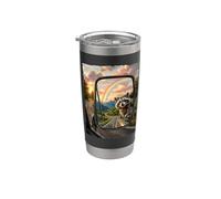 Mapache en espejo retrovisor Dog Lover Vaso térmico de acero inoxidable de doble pared