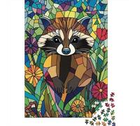 Mapache en Jardín Floral Colorido Puzzle de 1000 Piezas Papel Puzzle para Adultos Arte de Mosaico Juego de Puzzle 1000 Piezas Relajación Decoración Regalo 38x26cm/1000pcs