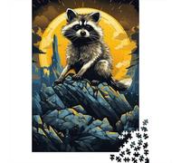 Mapache Escena del Bosque Puzzle de 1000 Piezas Papel para Adultos Noche Vida Silvestre Juego de Puzzle Relajación Enfoque Familia Hogar Regalo 38x26cm/1000pcs