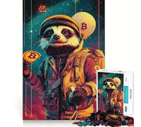 Mapache Espacial con Bitcoin Rompecabezas para Adolescentes 1000 Piezas Colección de Arte de Corte Claro Recall Upgrade Calm Relax (38x52cm)