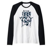 Mapache Gafas De Sol Café Helado Camping Vacaciones Camiseta Manga Raglan