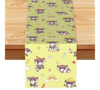 Mapache Kawaii Lindo,Camino de Mesa de Lino sintético para el hogar, Fiestas, comedores, 33 x 183 cm