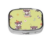 Mapache Kawaii Lindo, Pastillero cuadrado para bolsillo o monedero, pequeño contenedor de pastillas, organizador de pastillas de viaje