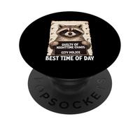 Mapache Mugshot culpable de Caos Nocturno Mejor Hora del día PopSockets PopGrip Adhesivo