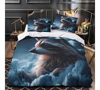Mapache nocturno Funda de Edredón Estampado 3D 3 Piezas Suave Cierre de Cremallera Oculta incluye Fundas de Almohada Lavables Vida salvaje fantástica Funda Edredon for familia Single（135x200cm）
