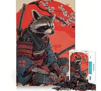 Mapache samurái con Katana y Flores de Cerezo, Rompecabezas de 1000 Piezas para Adultos Mejora la Memoria, Alivia la ansiedad, Bordes precisos, Sorpresa navideña (50x75cm)