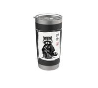 Mapache Samurai Cultura Japonesa Katana Guerrero Ukiyo-e Arte Vaso térmico de acero inoxidable de doble pared