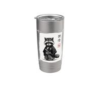 Mapache Samurai Cultura Japonesa Katana Guerrero Ukiyo-e Arte Vaso térmico de acero inoxidable de doble pared