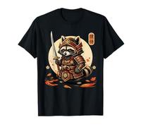 Mapache Samurai Guerrero Japonés Anime Ukiyo-e Arte en Madera Camiseta