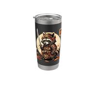 Mapache Samurai Guerrero Japonés Anime Ukiyo-e Arte en madera Vaso térmico de acero inoxidable de doble pared