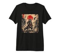 Mapache Samurai Japonés Vintage Ukiyo-e Woodblock Anime Camiseta Premium