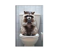 Mapache sentado en el inodoro viendo el teléfono, divertida decoración de pared de baño, foto de animales de estilo vintage, humor de inodoro, Ai Art-1