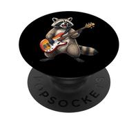 Mapache tocando guitarra rock para niños, hombres, mujeres y niños PopSockets PopGrip Adhesivo
