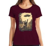 Mapache UFO secuestro espacio alien bosque camiseta mujer, granate, L
