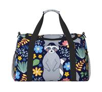 Mapache y Flores Tropicales,Bolsas Deportivas, Bolsos de Viaje Deportivos Cruzados de Mano, Bolsas de Viaje de Gran Capacidad para Mujeres y Hombres.