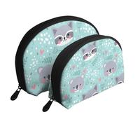 Mapache y Koala, Bolsa de Maquillaje de Concha, Monedero pequeño para Mujer, Bolsa de artículos de tocador, Bolsa de cosméticos, 2 Piezas