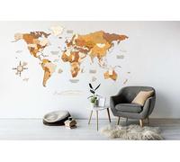 Mapamundi de madera para decorar la pared, realizado con varias capas de madera tintada con nombres grabados - efecto único 3D, para sala de estar, oficina, dormitorio (XXL 250x144cm Adventurer)