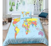 Mapamundi Juego De Funda Nórdica De Cama Juego De Edredón 3D De Microfibra Suave Juego De Edredón De Dormitorio Juego De Cama con Funda De Almohada, 3 Piezas Single（135x200cm）