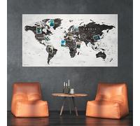 Mapamundi XXL como tablón de anuncios | Pin destinos de viaje y vacaciones | Mapa mundial de elegante forro polar en gris | 130 x 70 cm, incluidos 20 alfileres de bandera