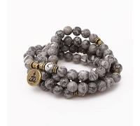 Mapas naturales Cuentas de piedra Charm Strand Pulsera y collar Mujeres Hombres Buda Chakra Yoga Oración 108 Mala Pulsera, loto de bronce
