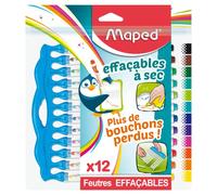 Maped - 12 rotuladores borrables en seco Marker'Peps Innovation - Rotuladores de pizarra y cuadros blancos - Punta media bloqueada - ¡El final de los tapones perdidos!