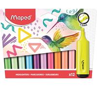 Maped - 12 rotuladores Fluo'Peps Classic con colores brillantes - Subrayadores de larga duración para uso escolar y profesional - Pack de 12 colores neón y pastel