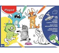 Maped 15 Papeles mágicos para Colorear Formato A4 (21 x 29,7 cm) Bolsa Reutilizable de 15 Ilustraciones Diferentes Ocio Creativo, 831228