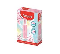 Maped 742576 Fluo'Peps - Lote de 12 subrayadores de larga duración para uso escolar y profesional, color rosa pastel