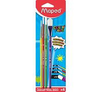 Maped - Accesorios de Pintura - Juego de 4 Pinceles - Cerdas Sintéticas - 4 Tamaños Diferentes - Diseños de Colores con Mangos de Madera - Fácil Agarre