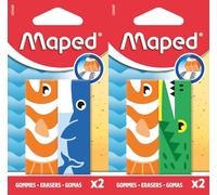 Maped Animal - Pack de 2 Gomas de Borrar Infantiles con Funda de Cartón Protectora, Gomas Blancas de Alta Precisión, Diseños Divertidos de Animales para el Colegio, 2 Unidades en Blíster