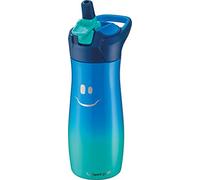 Maped Botella de agua infantil 430 ml, acero inoxidable reutilizable, antiderrames con pajita, azul