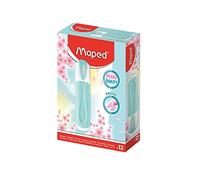 Maped - Caja de 12 marcadores Fluo'Peps Pastel - Punta Biselada - Subrayadores de larga duración para uso escolar y profesional - Azul Pastel 742570