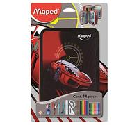 Maped Cars - Plumier con 34 piezas, dos pisos, color rojo y negro