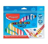 MAPED - Ceras de Colores para Niños - Lápices Twist - 12 Pinturas de Cera de Colores -Girar para Sacar la Mina - No Ensucian las Manos - Larga Duración