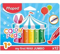 Maped Ceras de Colores Wax Jumbo, Set de 12 Crayones para Niños, Tacto Suave y Compacto con Funda de Papel para No Manchar, Colores Vibrantes y Resistentes