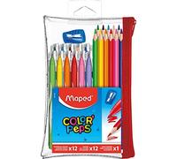 Maped Color'Peps - Estuche transparente con 12 lápices de colores + 12 rotuladores lavables y resistentes al secado + 1 sacapuntas - Estuche reutilizable con cremallera