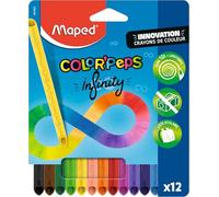 Maped Color'Peps Infinity - Lápices de colores (100% mina, 100% utilizable, cero residuos, sin talla, dura mucho tiempo, forma triangular ergonómica, bolsa de 12 lápices