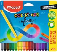 Maped Color'Peps Infinity - Lápices de colores (100% mina, 100% utilizable, sin residuos, sin talla, dura mucho tiempo, forma triangular ergonómica, funda de 18 lápices