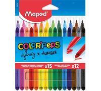 Maped Color'Peps Infinity X Jungle, Lápices De Colores Y Rotuladores, Estuche Con 15 Lápices Y 12 Colores Para Pintar, Material Escolar Para Niños Y Adultos, Pinturas De Madera De Para