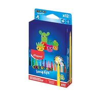 Maped Color'Peps Long Life - Estuche de 12 Rotuladores Lavables con Punta Bloqueada Antihundimiento, No se Secan sin Tapa (Hasta 1 Semana), Colores Brillantes, Material Escolar Resistente