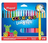Maped - Rotuladores de color Pep's Long Life - Suministro escolar - Rotuladores lavables con punta bloqueada súper resistente, no se seca sin tapa - Colores brillantes - Excelente cobertura - 18