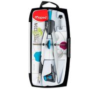 Maped - Compás con Bigotera - Precision System Fancy - Caja con 3 Piezas - Incluye 1 Bigotera, 1 Abrazadera Universal y 1 Estuche de Minas - Diseño Lúdico