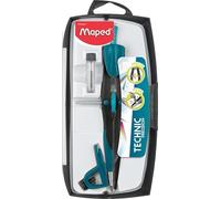 Maped - Compás Dibujo Técnico - Precision System Caja con 3 Piezas - Compás con Bigotera Grande - Incluye 1 Abrazadera Universal y 1 Estuche de Minas - Fabricado en Metal, Modelo surtido