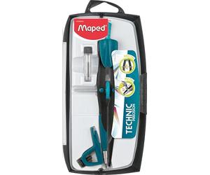 Maped - Compás Dibujo Técnico - Precision System Caja con 3 Piezas - Compás con Bigotera Grande - Incluye 1 Abrazadera Universal y 1 Estuche de Minas - Fabricado en Metal, Modelo surtido