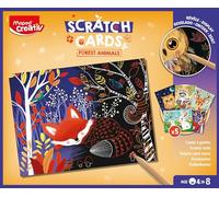 Maped Creativ - Tarjetas para Rascar Animales del Bosque, Kit de Arte "Scratch Art" para Niños +4 Años, Incluye 5 Láminas Mágicas y Punzón de Madera, Actividad de Descubrimiento y Motricidad