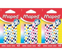 Maped Damier - Pack de 2 Gomas de Borrar Bicolores con Diseño de Cuadros, Gomas de Plástico de Alta Eficacia para Colegio y Oficina, Formato Compacto, 2 Unidades en Blíster