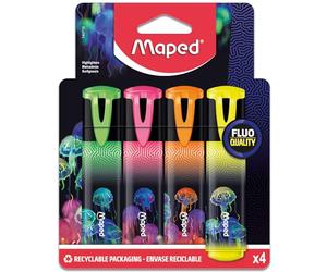 Maped Deepsea Paradise - 4 resaltadores de punta biselada (4 unidades), color rosa, naranja, amarillo, verde