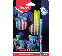 Maped Deepsea Paradise - Fieltros de precisión, escritura y color - Tinta lavable - Punta media - Forma triangular ergonómica - Caja de 12 rotuladores de larga duración